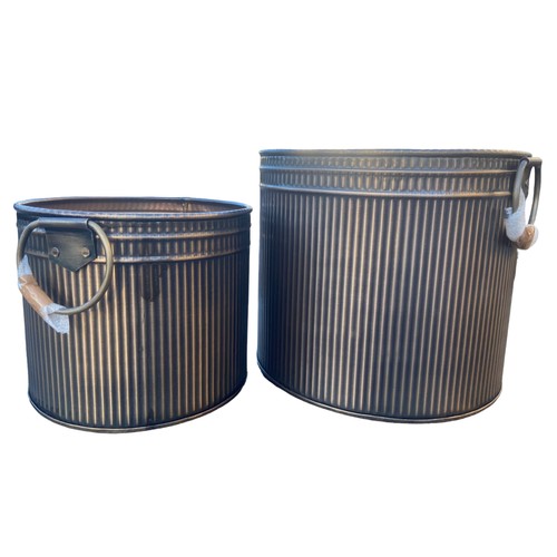 78 - 2 NEW GRADUATED BRONZED FINISH DRINKS BUCKETS/PLANTERS