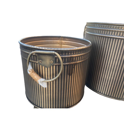 78 - 2 NEW GRADUATED BRONZED FINISH DRINKS BUCKETS/PLANTERS