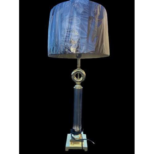 118 - A NEW BRASS AND GLASS PILLAR TABLE LAMP AND SHADE