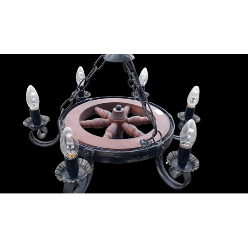 125 - A HANGING SHIPS WHEEL LIGHT FITTING