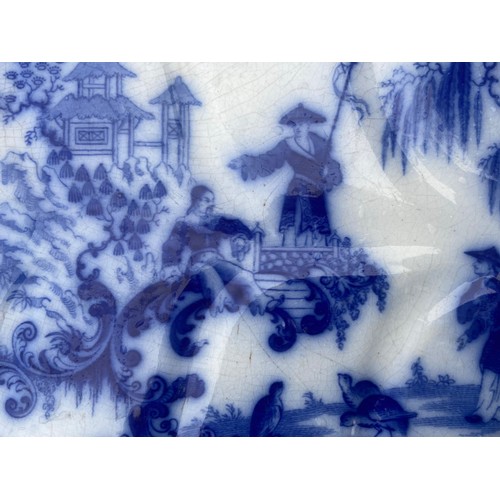 292 - A STUNNING ORIENTAL THEMED BLUE & WHITE TURKEY PLATTER CIRCA 1885