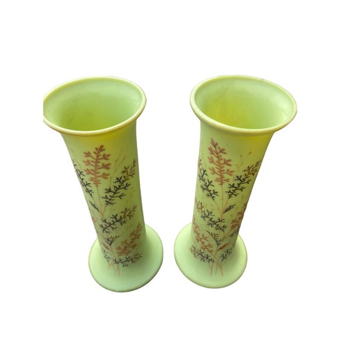 304 - A PAIR OF STUNNING BRISTOL GREEN HAND PAINTED VASE WITH A GILT OVERLAY