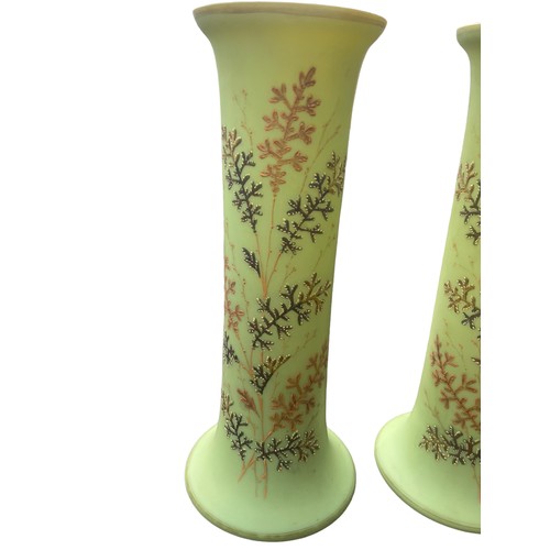 304 - A PAIR OF STUNNING BRISTOL GREEN HAND PAINTED VASE WITH A GILT OVERLAY