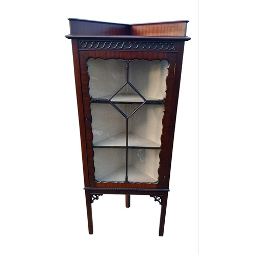 305 - MAHOGANY ASTRO GLAZED CORNER DISPLAY CABINET