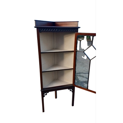 305 - MAHOGANY ASTRO GLAZED CORNER DISPLAY CABINET