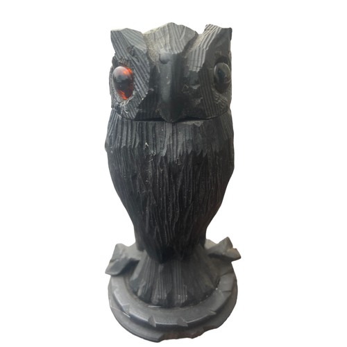 307 - A BOG OAK ARTICULATED (HEAD MOVES) OWL WITH GLASS EYES