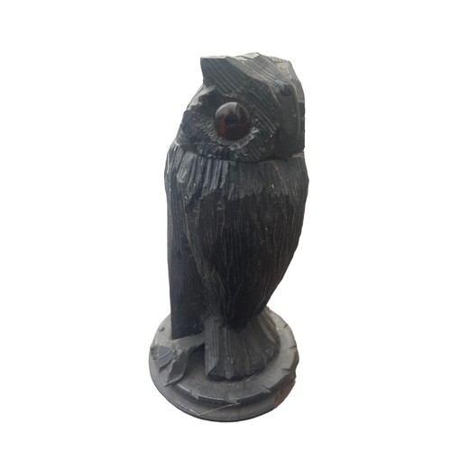 307 - A BOG OAK ARTICULATED (HEAD MOVES) OWL WITH GLASS EYES