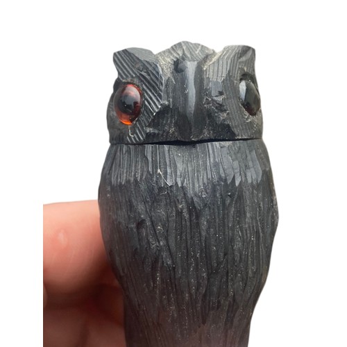 307 - A BOG OAK ARTICULATED (HEAD MOVES) OWL WITH GLASS EYES