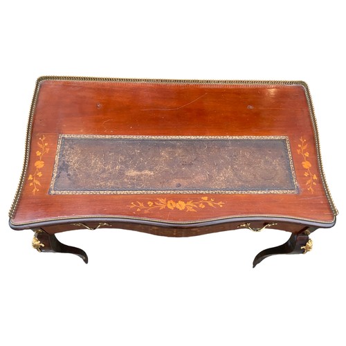 335 - A FRENCH  INLAID LEATHER TOP DESK