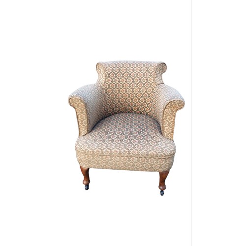 341 - VIC TAPESTRY TUB CHAIR ON CASTORS