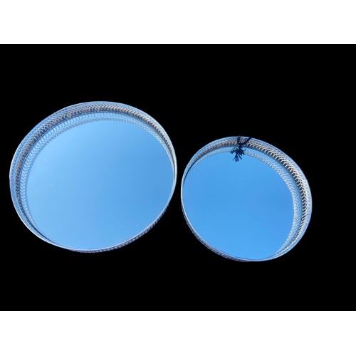 347 - 2 GRADUATED PIERCED METAL CIRCULAR MIRRORED TRAYS