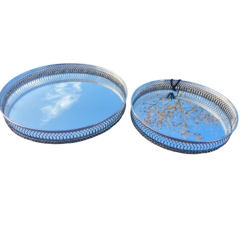 347 - 2 GRADUATED PIERCED METAL CIRCULAR MIRRORED TRAYS