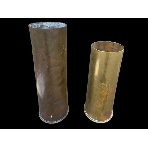 352 - 2 GRADUATED BRASS SHELL TRENCH ART  (1908 AND 1915)