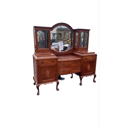 357 - EARLY EDWARDIAN INLAID DISPLAY SIDEBOARD ON BALL AND CLAW FEET