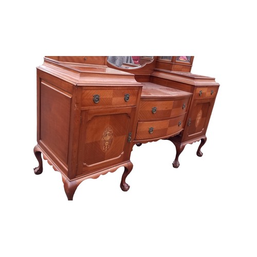 357 - EARLY EDWARDIAN INLAID DISPLAY SIDEBOARD ON BALL AND CLAW FEET