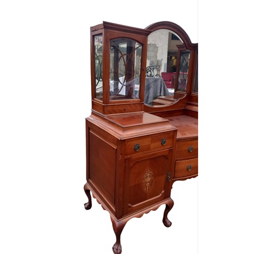 357 - EARLY EDWARDIAN INLAID DISPLAY SIDEBOARD ON BALL AND CLAW FEET