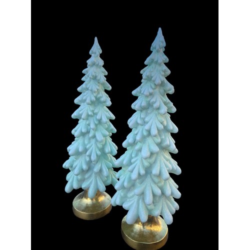 383 - 2 LARGE XMAS TREES DECORATIONS ON GILT BASE 16