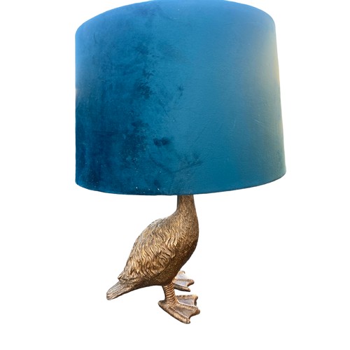 405 - A NEW GOLD FINISH TABLE LAMP WITH VELVET SHADE