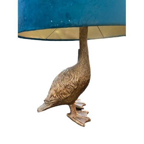 405 - A NEW GOLD FINISH TABLE LAMP WITH VELVET SHADE