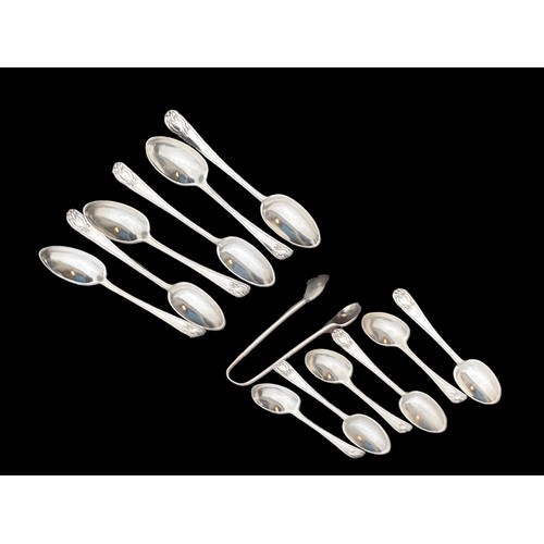 546 - A LONDON 1906 SILVER 13 PIECE TEASPOON SET WITH SUGAR TONGS IN FITTED BOX BY JOSIAH WILLIAMS &Co  13... 