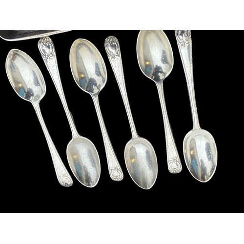 546 - A LONDON 1906 SILVER 13 PIECE TEASPOON SET WITH SUGAR TONGS IN FITTED BOX BY JOSIAH WILLIAMS &Co  13... 