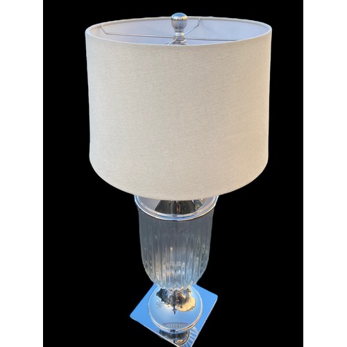 636 - A NEW CHROME AND GLASS TABLE LAMP WITH SHADE