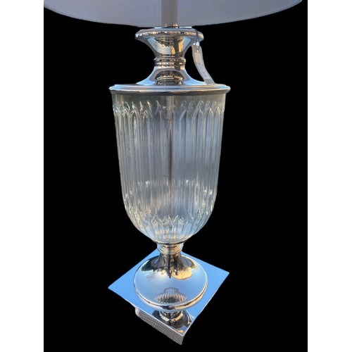 636 - A NEW CHROME AND GLASS TABLE LAMP WITH SHADE