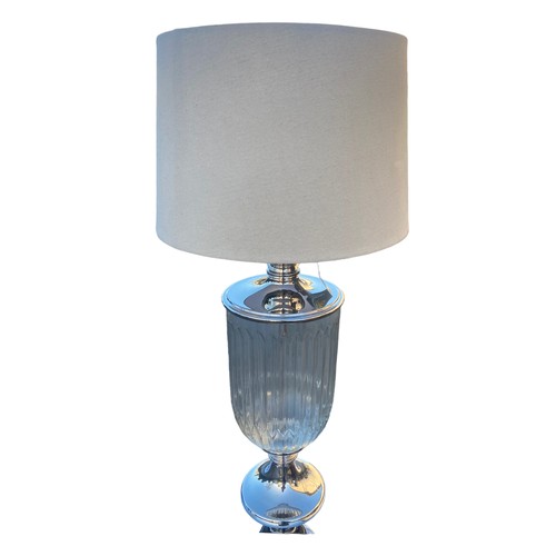 636 - A NEW CHROME AND GLASS TABLE LAMP WITH SHADE