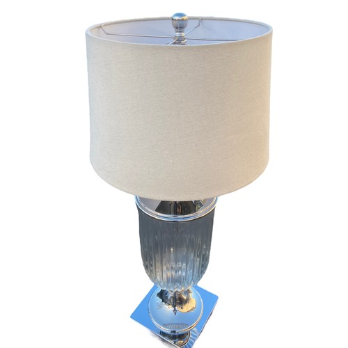 636 - A NEW CHROME AND GLASS TABLE LAMP WITH SHADE