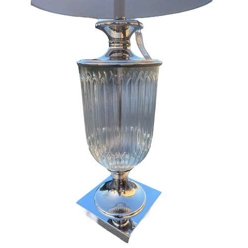 636 - A NEW CHROME AND GLASS TABLE LAMP WITH SHADE