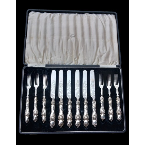 638 - CASED ANTIQUE ORNATE KNIVES & FORKS