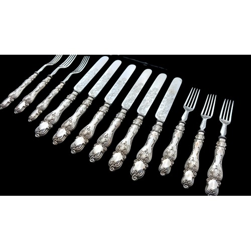 638 - CASED ANTIQUE ORNATE KNIVES & FORKS