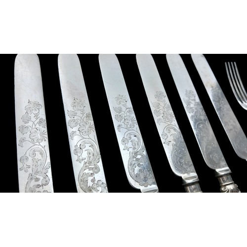 638 - CASED ANTIQUE ORNATE KNIVES & FORKS