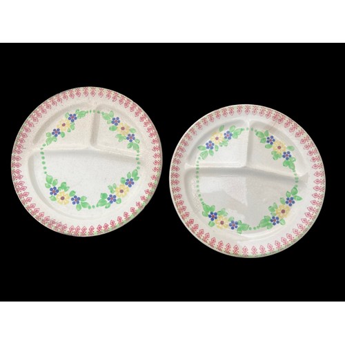 654 - A PAIR OF SPONGEWARE SECTIONAL PLATES SCOTTISH IVORY