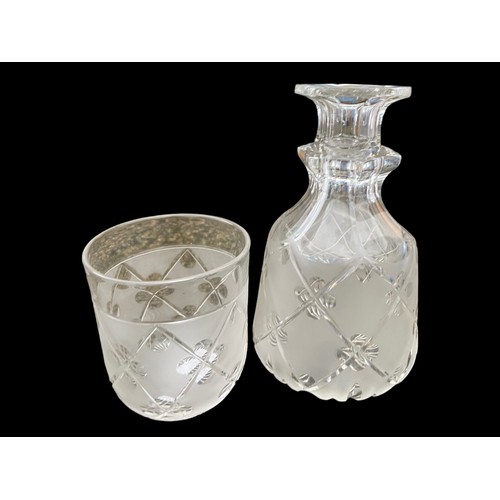 702 - AN ANTIQUE FROSTED GLASS CARAFE AND GLASS