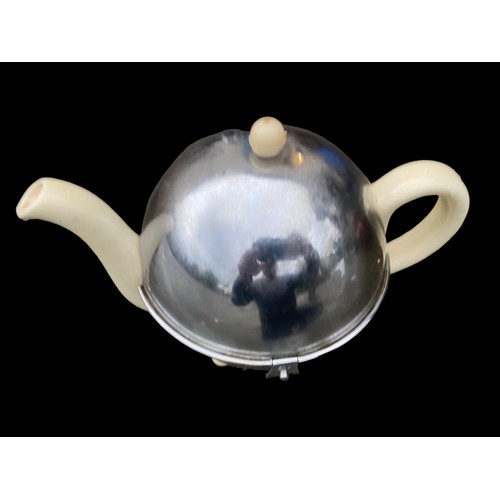 703 - CERAMIC TEAPOT WITH PLATED COVER