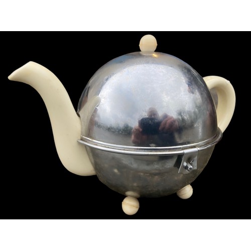 703 - CERAMIC TEAPOT WITH PLATED COVER