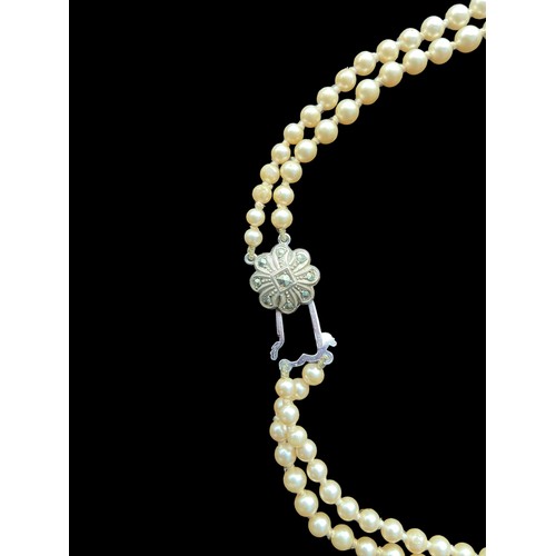 209A - A SILVER MARCASITE CATCH DOUBLE STRING OF PEARLS