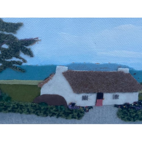 10 - A COTTAGE PICTURE MADE FROM VELET AND MATERIAL 20x12