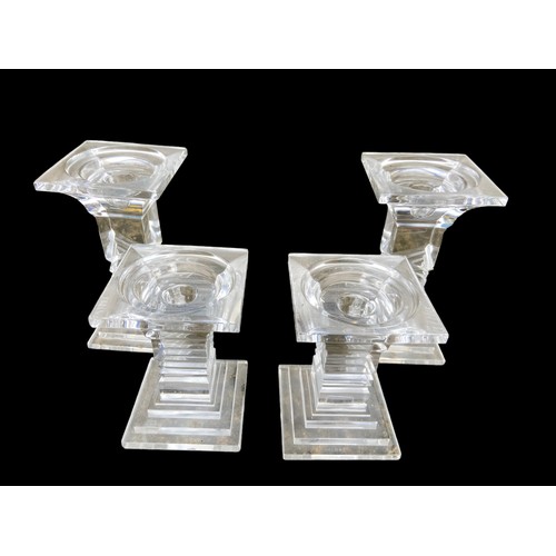 13 - 2 PAIR OF GRADUATED CANDLESTICKS BY GALWAY CRYSTAL