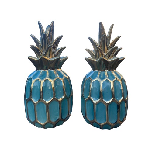 46 - A PAIR OF NEW TURQUOISE AND GOLD PINE APPLES 10