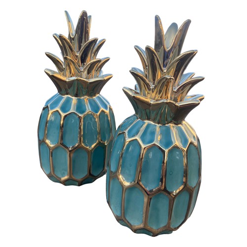 46 - A PAIR OF NEW TURQUOISE AND GOLD PINE APPLES 10