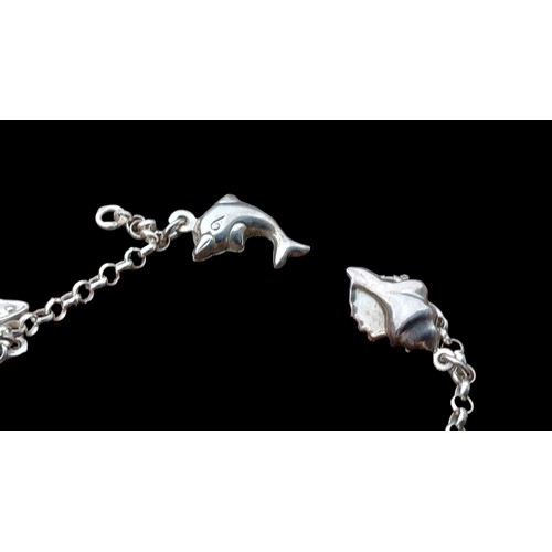 165 - SILVER LOOP LINK CHARM BRACELET WITH SILVER CHARMS