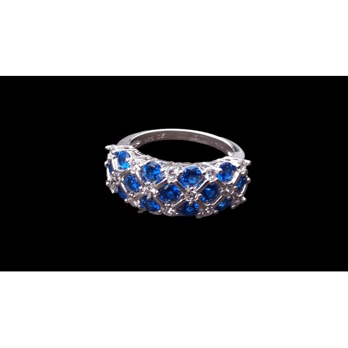 188 - A DESIGNER BLUE STONE SILVER RING