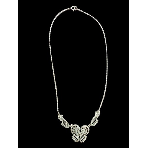 199 - A STUNNING SILVER MARCASITE NECKLACE FANCY LINK CHAIN