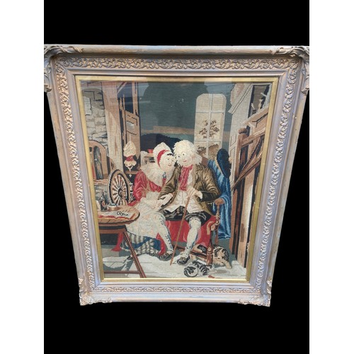 57 - AN ANTIQUE TAPESTRY IN AN ORNATE ANTIQUE GILT FRAME MEASURES 35 x 28.5