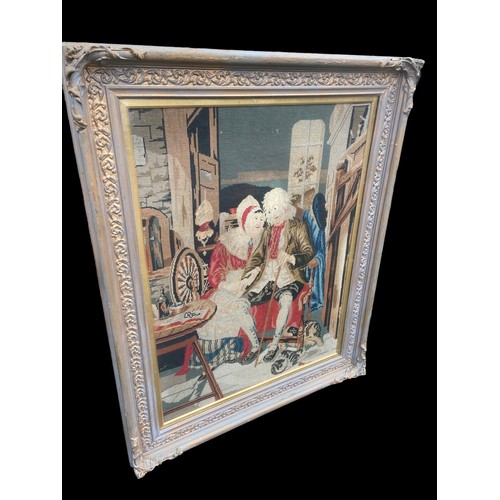 57 - AN ANTIQUE TAPESTRY IN AN ORNATE ANTIQUE GILT FRAME MEASURES 35 x 28.5