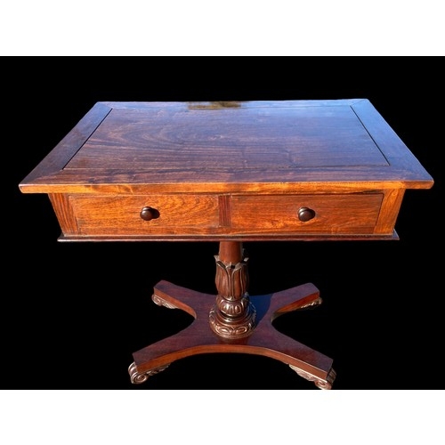 59 - A 2 DRAWER MAHOGANY PEDESTAL TABLE IN THE WILLIAM IV STYLE 27.25 x 17 x 28