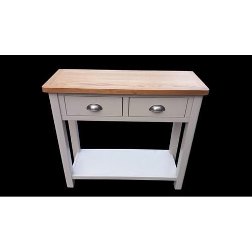 128 - OAK/GREY 2 DRAWER CONSOLE TABLE