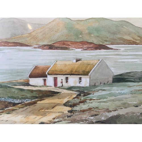 88 - A WATERCOLOUR OF A COASTAL COTTAGE BY GEO.D.LIVINGSTONE 16x20